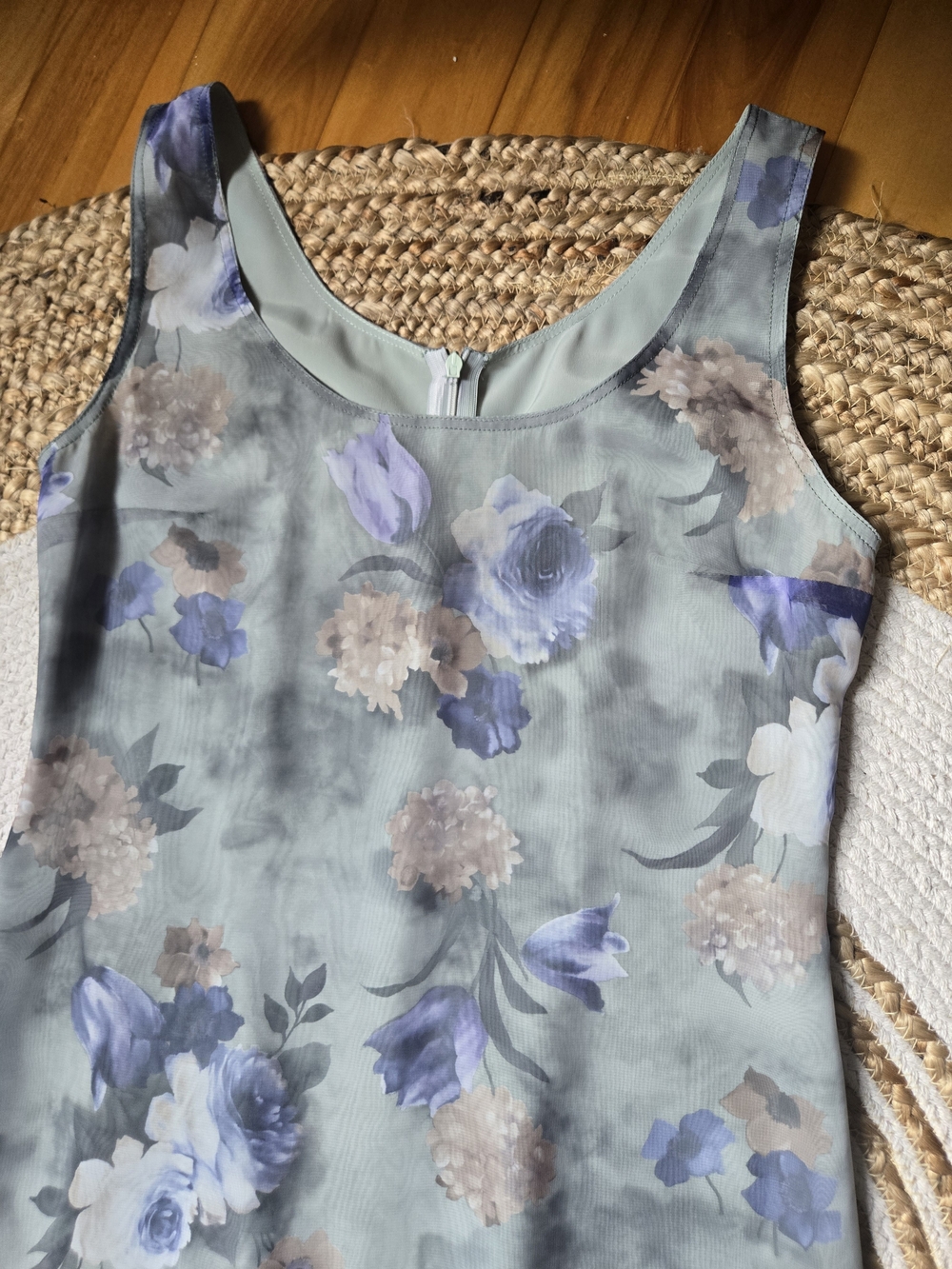Vintage 90s Scoop-Neck Floral Maxi Dress Sage Blue Whimsigoth Grunge Gothic S/M - Picture 3 of 16